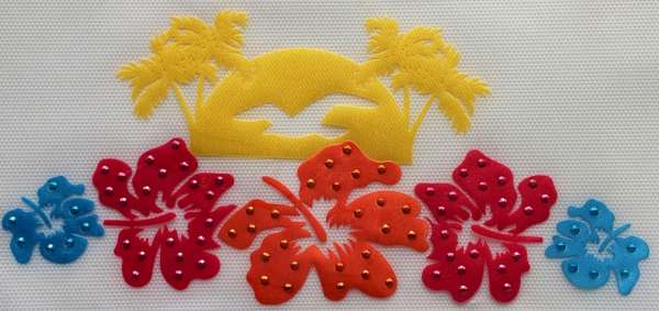 Hisbiscus Flowers, Sun & Palm Trees