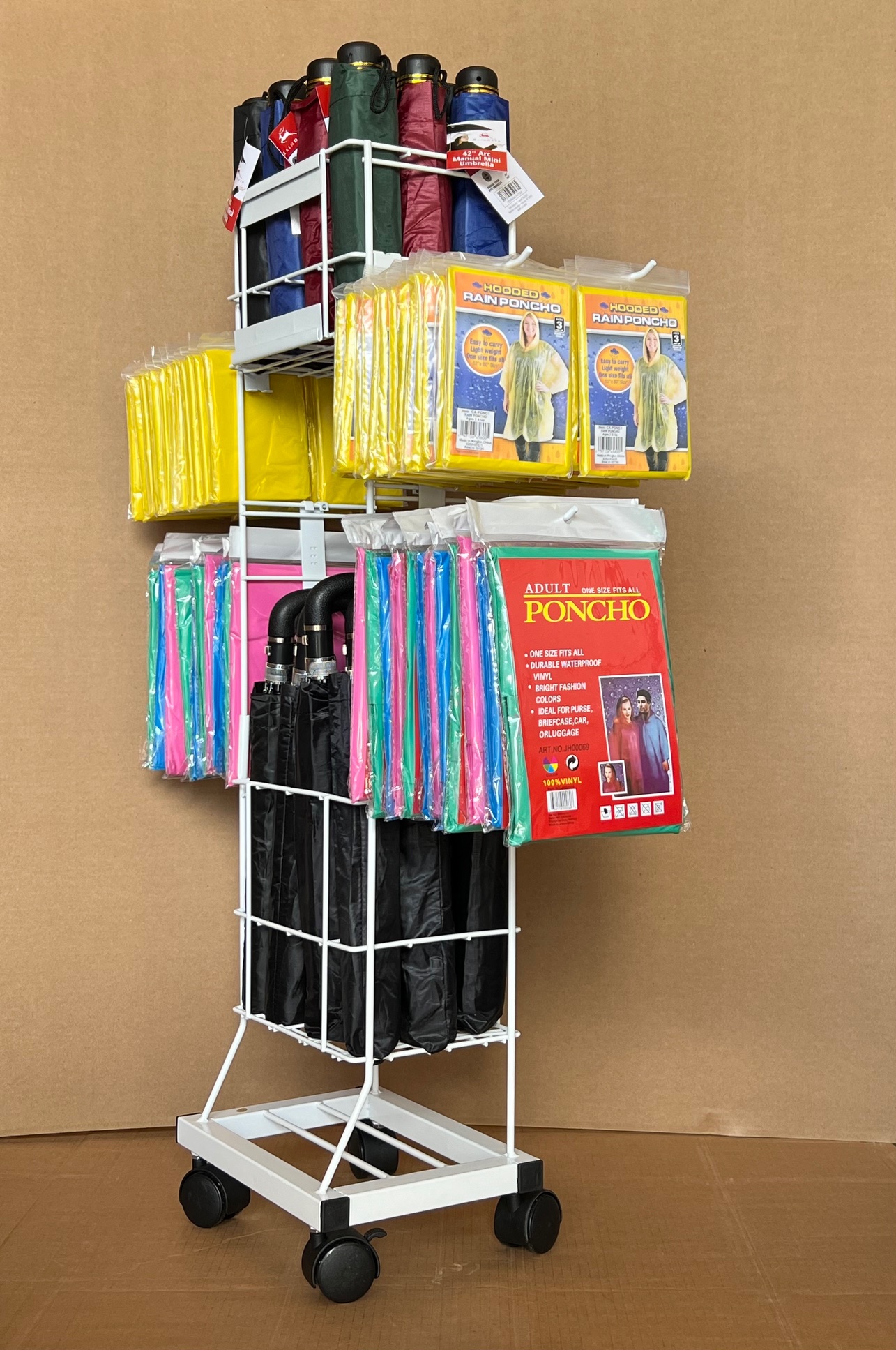 Umbrella and Poncho Rack - Fully Loaded.