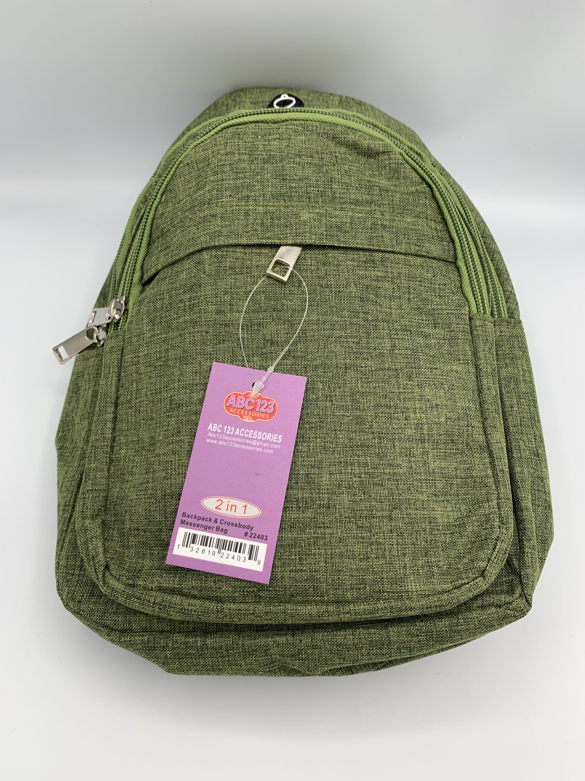 2 in 1 * Backpack & Cross Body Messenger Bag - Military Green Color