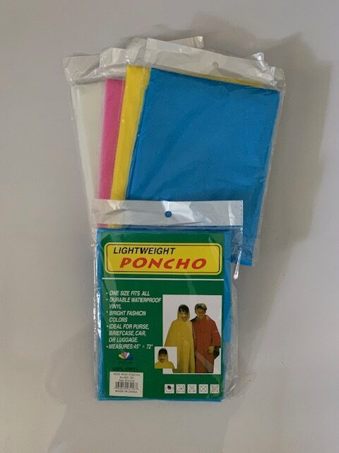 Kids Rain Poncho / 4 Assorted Colors / Yellow, Pink, Blue & Clear.
