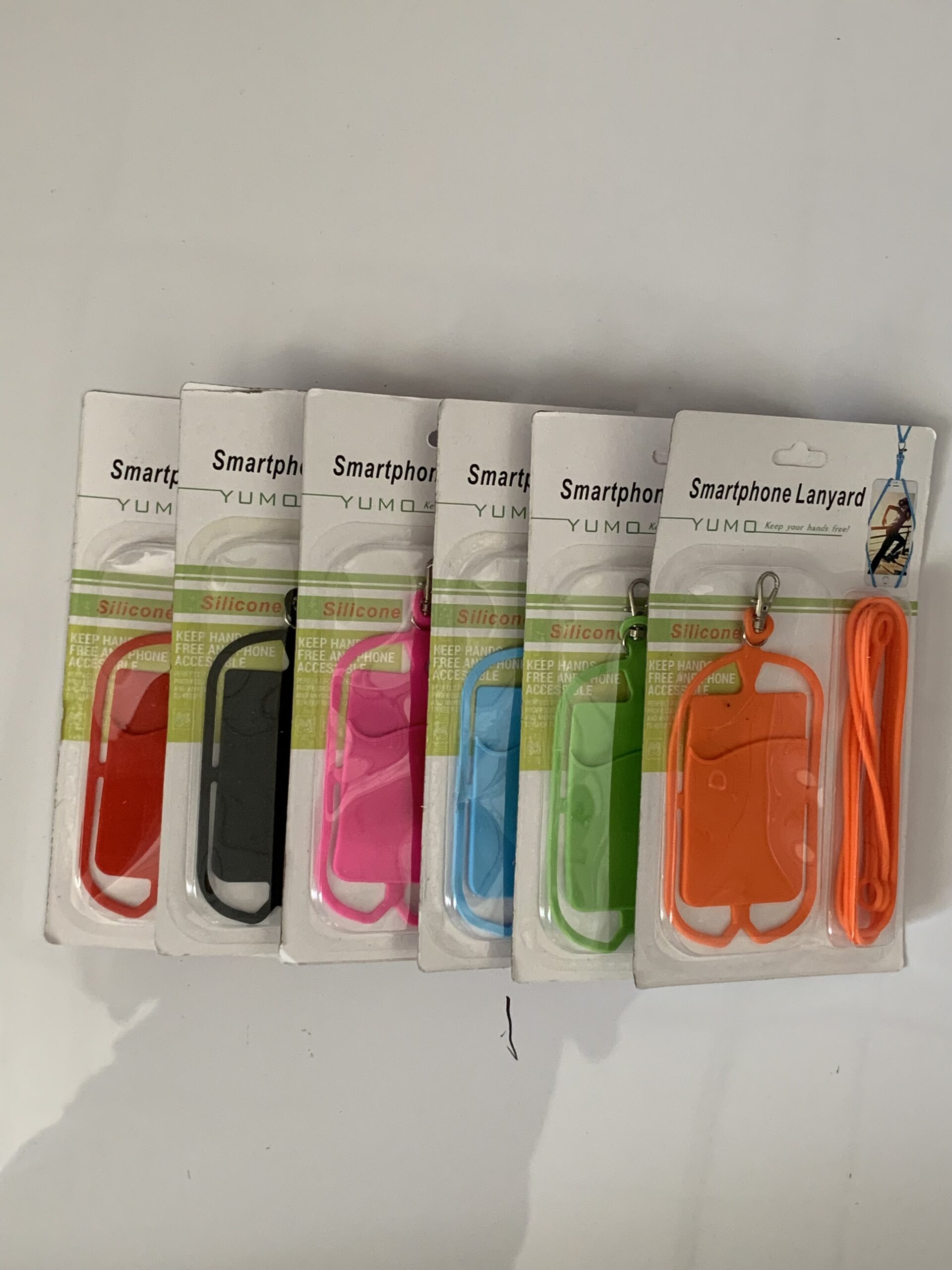 Mobile Rubber Lanyard - 6 Assorted Colors, Red, Black, Pink, Blue, Green & Orange.
