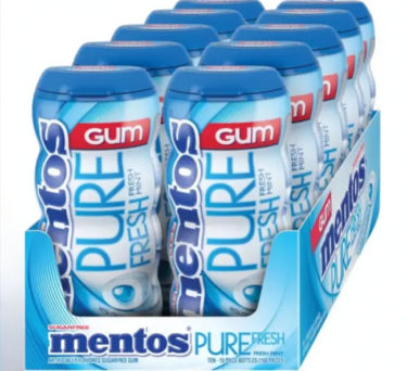 Mentos Pure Fresh Sugar Free Gum, Fresh Mint, 15 Pieces, 10-count