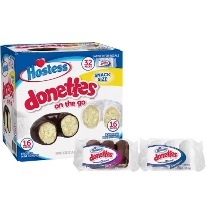 Hostess Mini Powered Donettes and Frosted Chocolate Mini Donettes (1.5Oz / 32Pk)