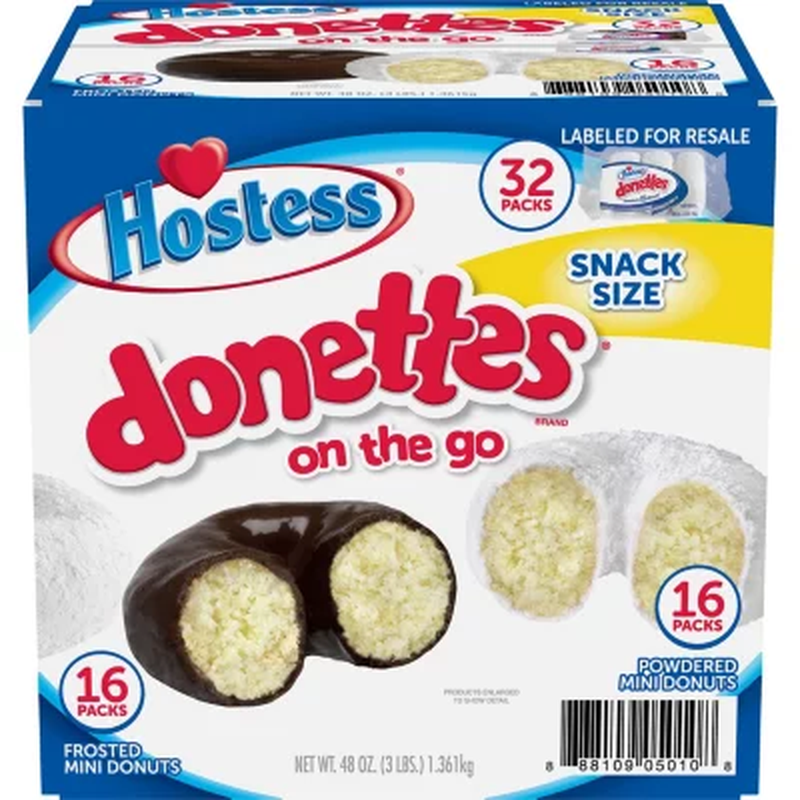 Hostess Mini Powered Donettes and Frosted Chocolate Mini Donettes (1.5Oz / 32Pk)