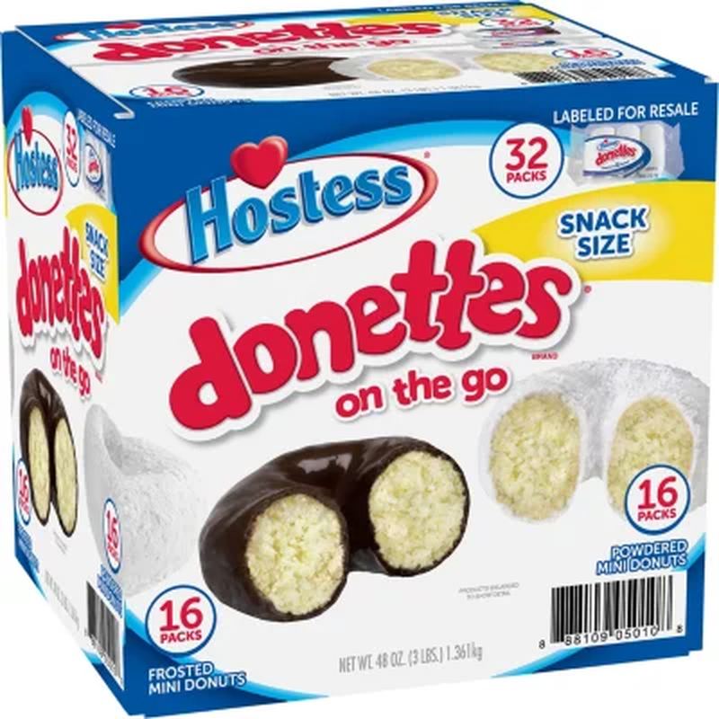 Hostess Mini Powered Donettes and Frosted Chocolate Mini Donettes (1.5Oz / 32Pk)